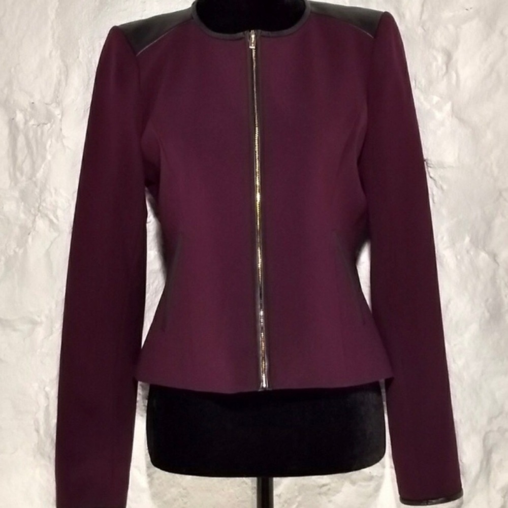 Calvin Klein 🦚 Purple Blazer w Faux Leather Trim - Picture 4 of 5